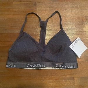 Calvin Klein Women's Motive Cotton Lightly Lined Bralette, Charcoal Heather, L